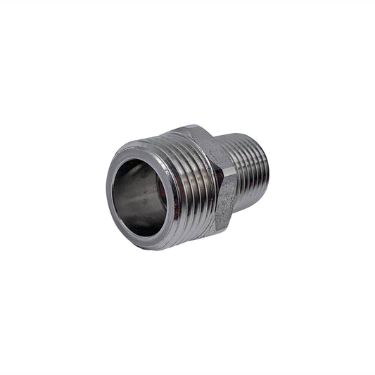 SS Hose-to-Pipe Rigid Fitting, 3/4" GHT Male x 1/2 NPT Male