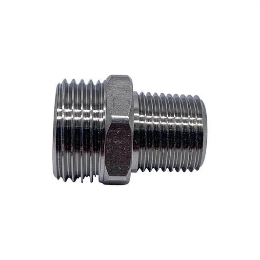 SS Hose-to-Pipe Rigid Fitting, 3/4" GHT Male x 1/2 NPT Male