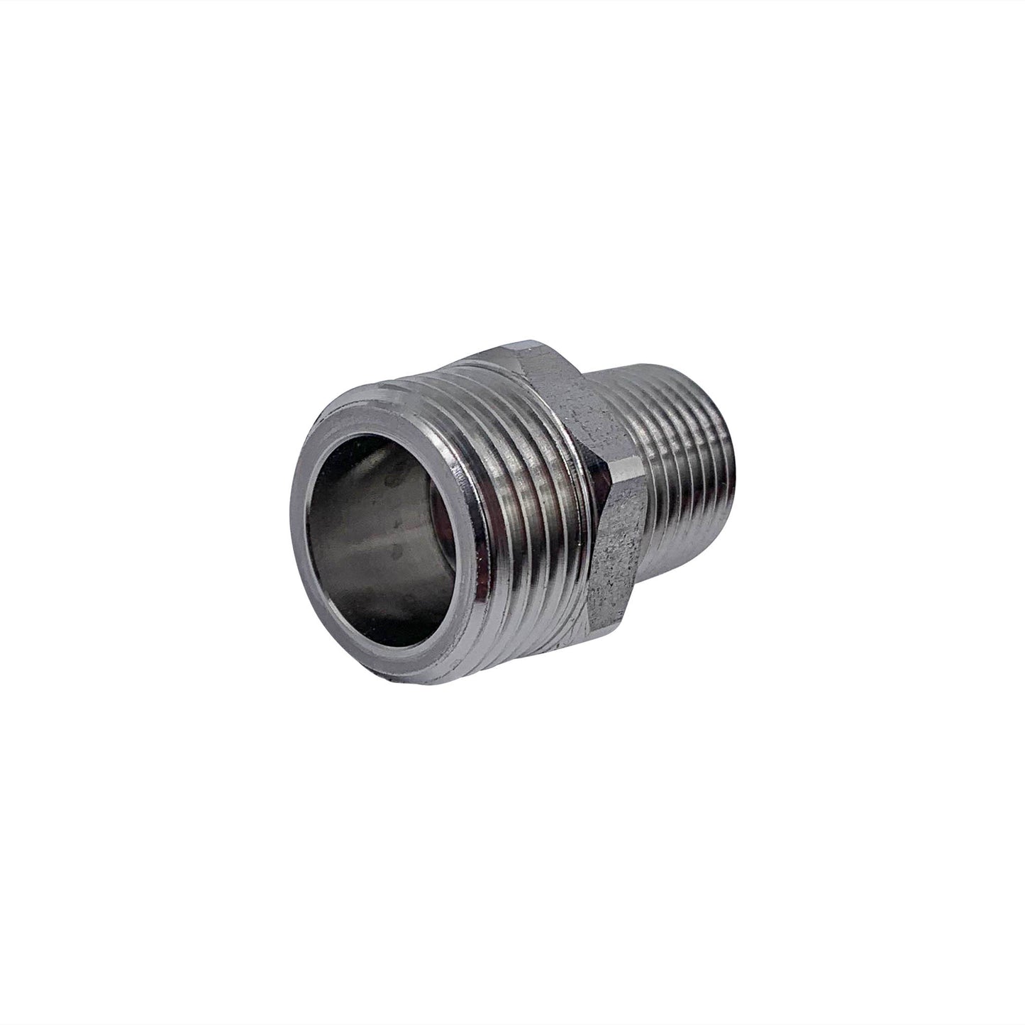 SS Hose-to-Pipe Rigid Fitting, 3/4" GHT Male x 1/2 NPT Male