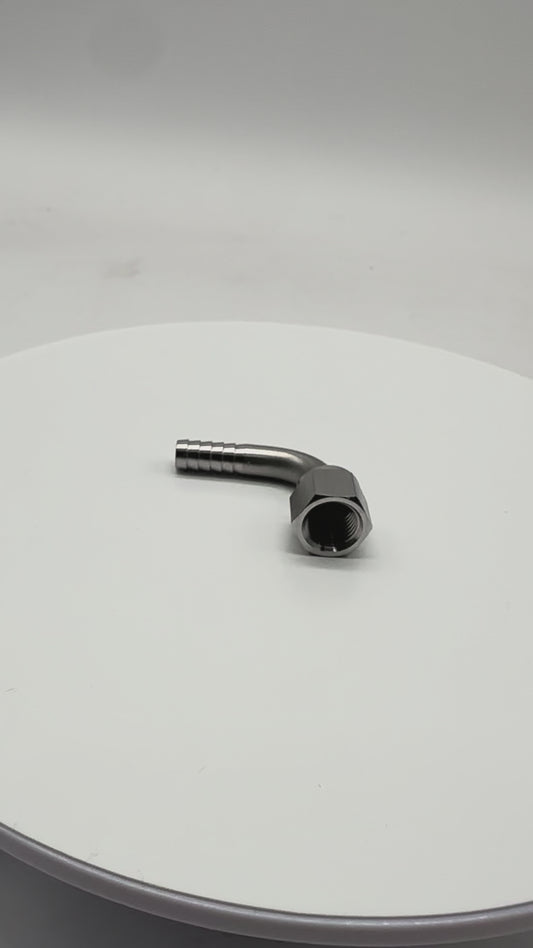 1/4 x1/4 Barb x Female Flare Swivel Elbow 90 Radius, Stain